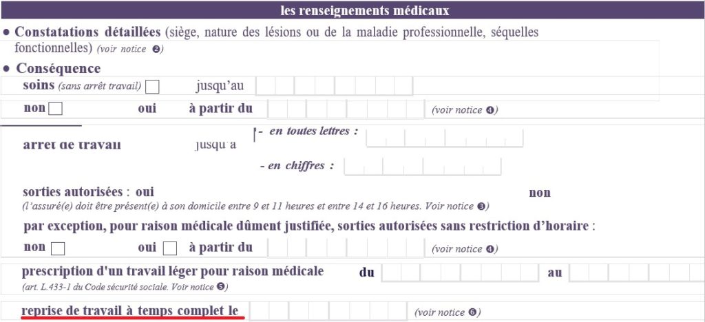 certificat médical pour accident du travail