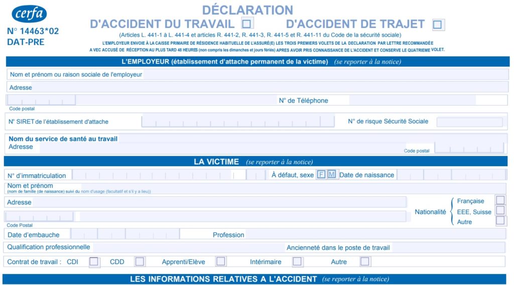 déclaration d'accident du travail cerfa