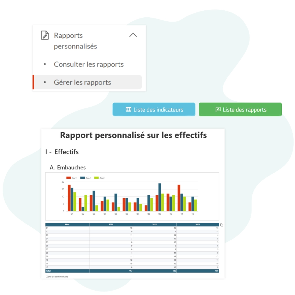 Silae BI rapports personnalisés interface