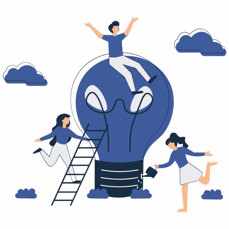 Pourquoi choisir un prestataire de paie : illustration symbolique de collaboration, d’innovation et de gain de temps autour d’une ampoule représentant une solution éclairée.