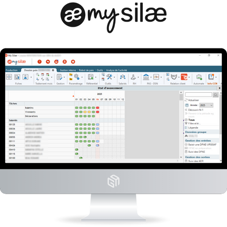 Capture d’écran du logiciel de paie Silae en mode SaaS affichant l’interface de gestion des bulletins, des déclarations et des tâches RH, illustrant la simplicité d’utilisation, la saisie des variables et les fonctionnalités automatisées du logiciel Silae pour tous types d’entreprises.