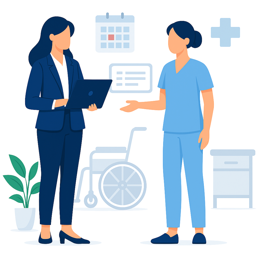 Illustration flat design premium sur la gestion de la paie en EHPAD avec suivi des plannings et contraintes du secteur médico-social.